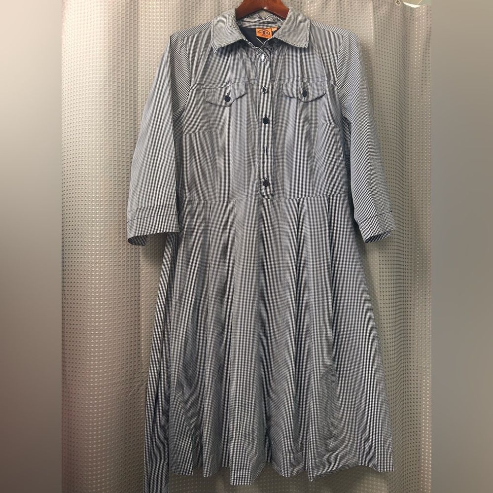 Tory Burch gingham navy shirt dress 14